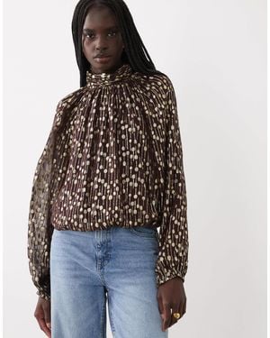 ASOS Volumenbluse mit stehkragen aus farbenem jacquard - Blau