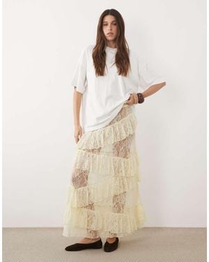 Miss Selfridge Tiered Lace Maxi Skirt - Natural