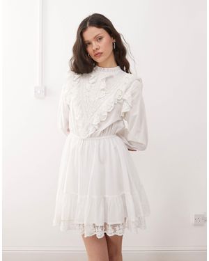 Miss Selfridge Lace Trim Heritage Woven Mini Dress - White