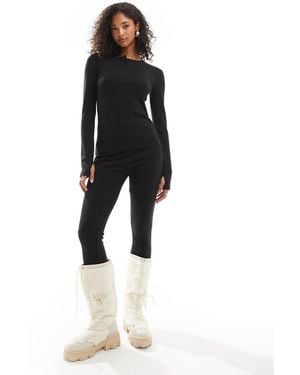 Threadbare – geripptes ski-set aus baselayer-oberteil und leggings - Schwarz