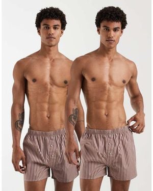 ASOS Confezione Da 2 Paia Di Boxer Marroni A Righe - Marrone