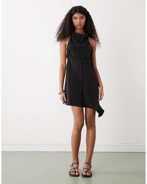 Weekday Drape Backless Mini Dress With Metal Clasp - Black