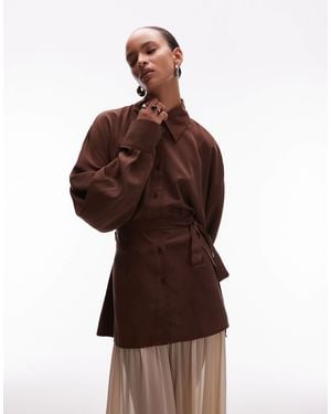 ASOS Lyocell Open Back Cinch Waist Shirt - Brown