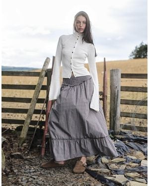 Daisy Street Low Rise Shirred Midi Skirt With Ruffle Hem - Metallic