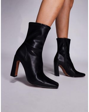 River Island Square Heel Stretch Boot - Black