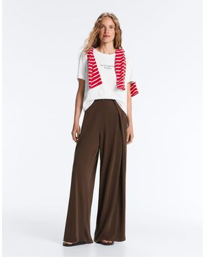 Oysho Modal Blend Straight-Leg Trousers With Side Pleat - Brown