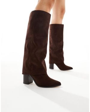 London Rebel Elena Fold-over Knee Boots - Brown