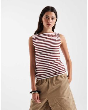 New Look Stripe Boat Neck Tank Top - Red