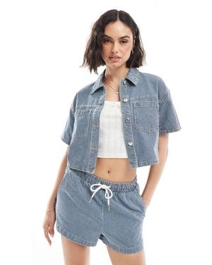 New Look Co-ord Boxy Stripe Denim Shirt - Blue