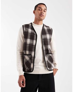 Only & Sons Chaleco Marrón A Cuadros Con Cremallera De - Blanco