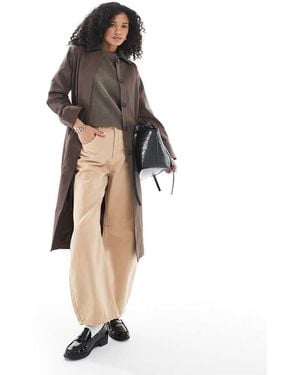 New Look Contrast Collar Trench Coat - Natural