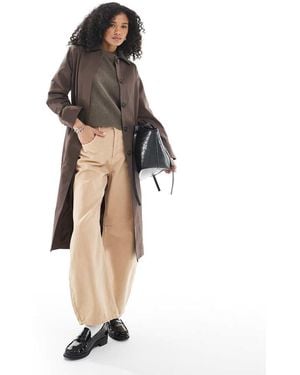 New Look Contrast Collar Trench Coat - Natural
