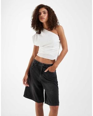 Vero Moda Hadley Mid-rise Loose Fit Denim Bermuda Short - White