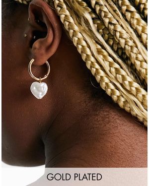 Orelia Pearl Heart Drop Hoop Earrings - Brown