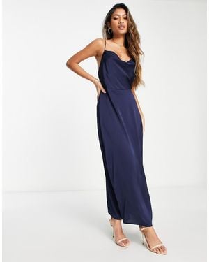 Vila Satin Cowl Neck Maxi Dress - Blue