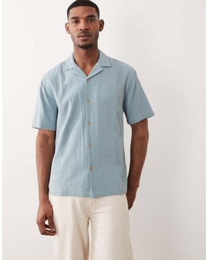 ASOS Relaxed Revere Shirt With Stripe Jacquard - Blue
