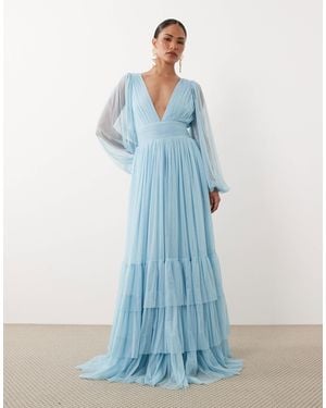 bridesmaid dresses madison MADISON Satin Longsleeve Bridesmaids Maxi Dress with Side Split