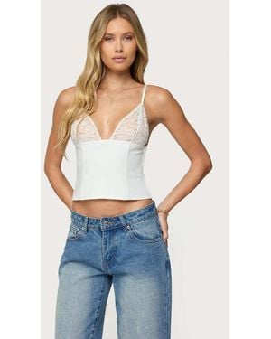 Edikted Keesha Lacey Boned V Neck Top - Blue