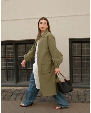 NA-KD X Charlotte Olivia Pocket Detail Trenchcoat - Green