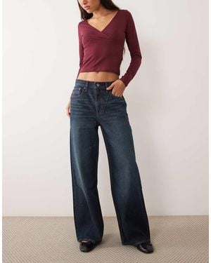 Abercrombie & Fitch High Rise Wide Leg Jeans Dark Wash - Blue