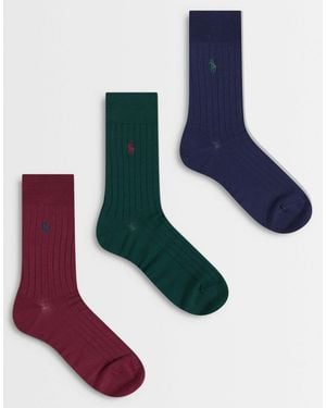 Polo Ralph Lauren Icon-logo rippensocken im 3er-pack, mehrfarbig - Blau
