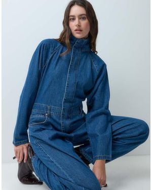 ASOS Denim Funnel Neck Jumpsuit - Blue