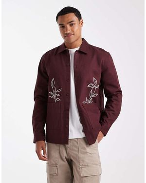 New Look Camicia Giacca Squadrata Bordeaux Con Ricami - Rosso