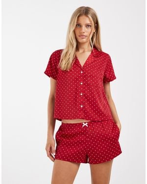 Hollister Co-Ord Ruffle Pajama Shorts - Red