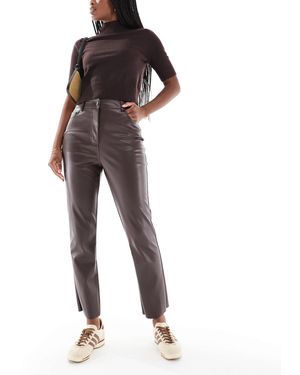 New Look Faux Leather Straight Leg Trousers - Brown