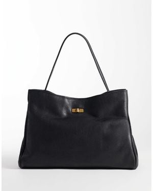 Mango Sac porté épaule en cuir 100 % - Noir