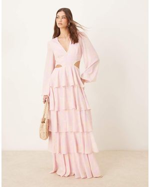 Pretty Lavish Cut-out Ruffle Maxi Dress - Pink