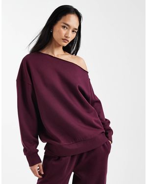ASOS Off-shoulder Brushback Sweatshirt - Purple