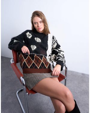TOPSHOP – patchwork-pullover mit verschiedenen strickmustern - Schwarz