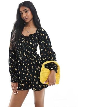 Miss Selfridge Long Sleeve Floral Playsuit - Black