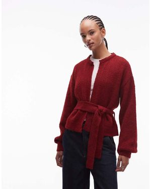 ASOS Knitted Oversized Cardigan With Wool With Tie Waist - Red