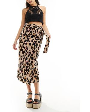 Never Fully Dressed – jaspre – wadenlanger leinenrock mit leopardenmuster - Weiß