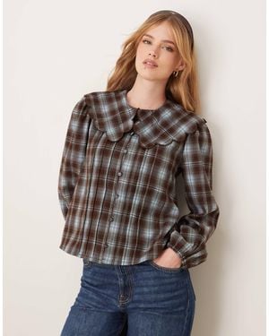 Threadbare – karierte bluse mit bubikragen - Blau