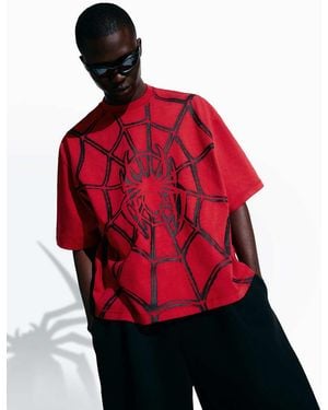 Bershka Spider-man Short Sleeve Boxy T-shirt - Red