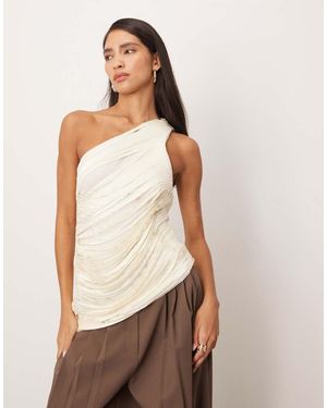 ARRANGE Draped Fringe One Shoulder Top - Natural
