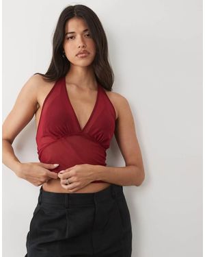 ASOS Sheer Mesh Halter Neck Top - Red