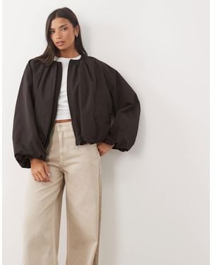 ASOS Cropped Bubble Hem Nylon Bomber Jacket - Brown