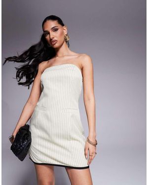 Kaiia Exclusive Tailored Pinstripe Contrast Trim Bandeau Mini Dress - Grey