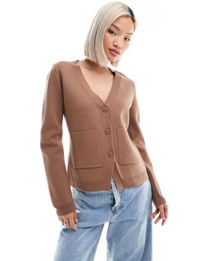 ASOS Gilet structuré en maille avec col v et coutures fantaisie - moka - Bleu