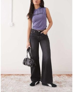 Monki Imoo Low Waist Wide Leg Jeans - Black