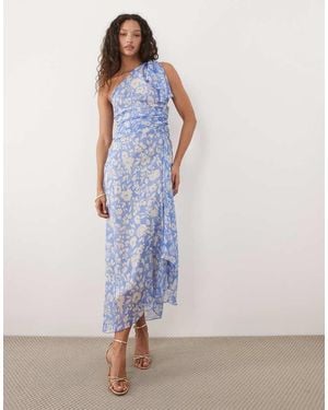 Mango One Shoulder Maxi Dress - Blue