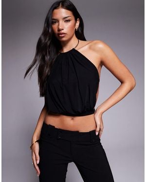Tiger Mist Evanna Metal Choker Detail Cut Out Tie Open Back Top Co-ord - Black