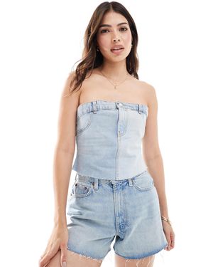 Pull&Bear – korsett-top aus denim - Blau