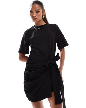 In The Style Exclusive Wrap Tie Side Mini T-Shirt Dress - Black