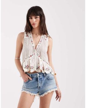 Free People Cali Denim Shorts With Lace Detail - White