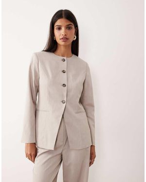 Y.A.S Premium Collarless Fitted Blazer Co-ord - Natural